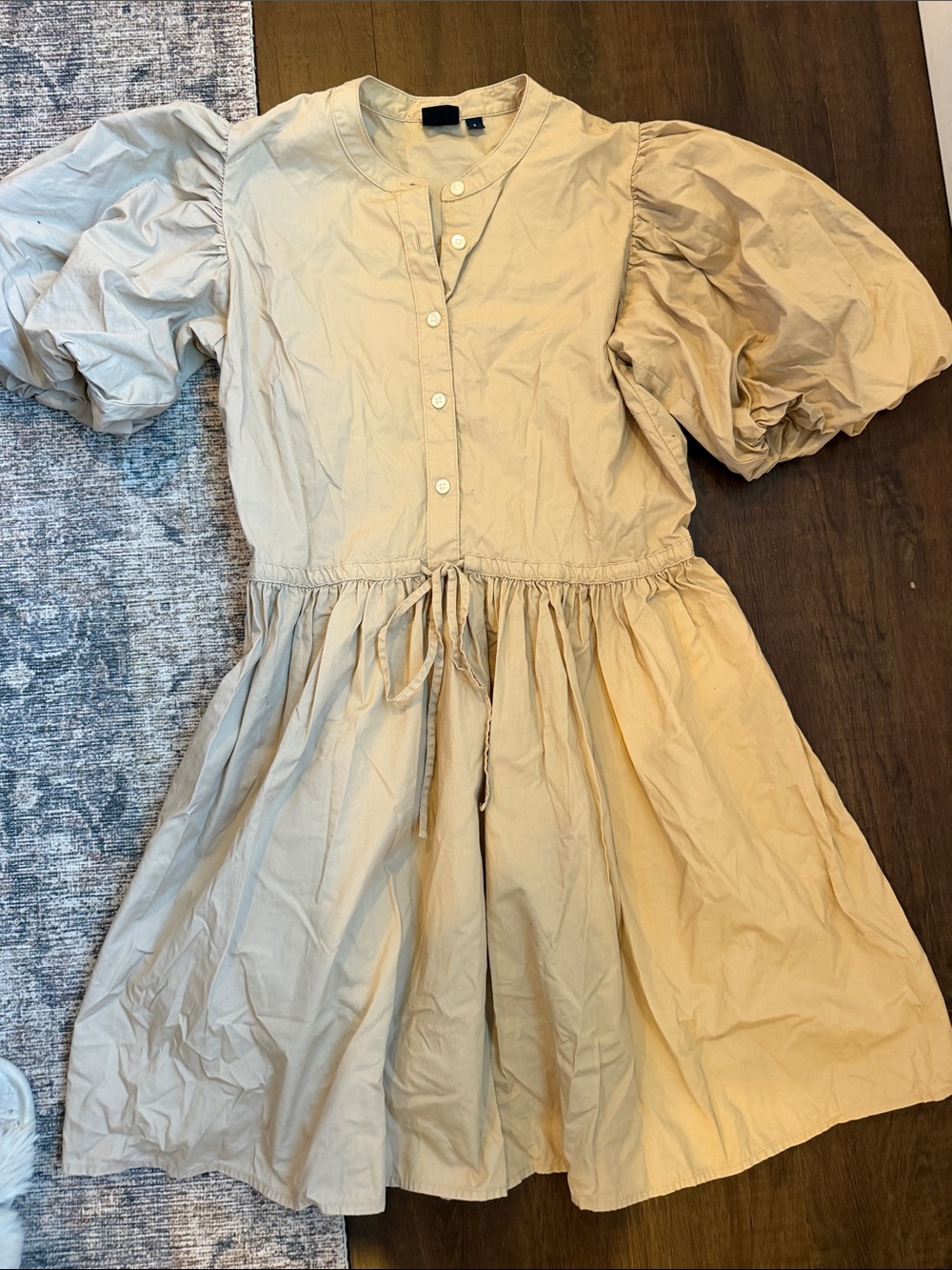 GAP Cream Puff-Sleeve Mini Dress with Drawstring Waist